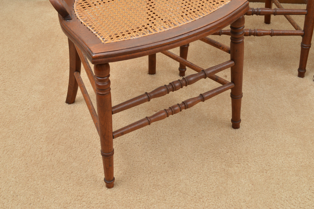 Six Antique Eastlake Walnut and Cane Dining Chairs