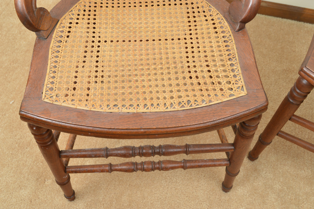 Six Antique Eastlake Walnut and Cane Dining Chairs
