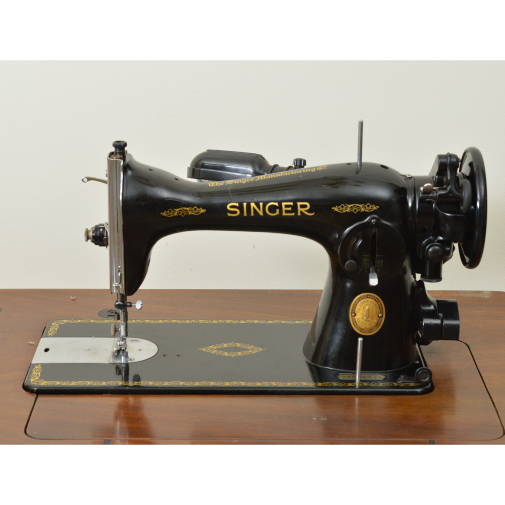 Antique Singer 15-91 Sewing Machine with Mahogany Cabinet and Buttonholer