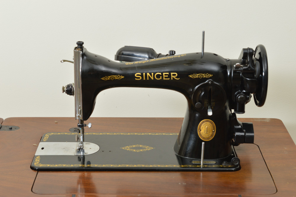 Antique Singer 15-91 Sewing Machine with Mahogany Cabinet and Buttonholer