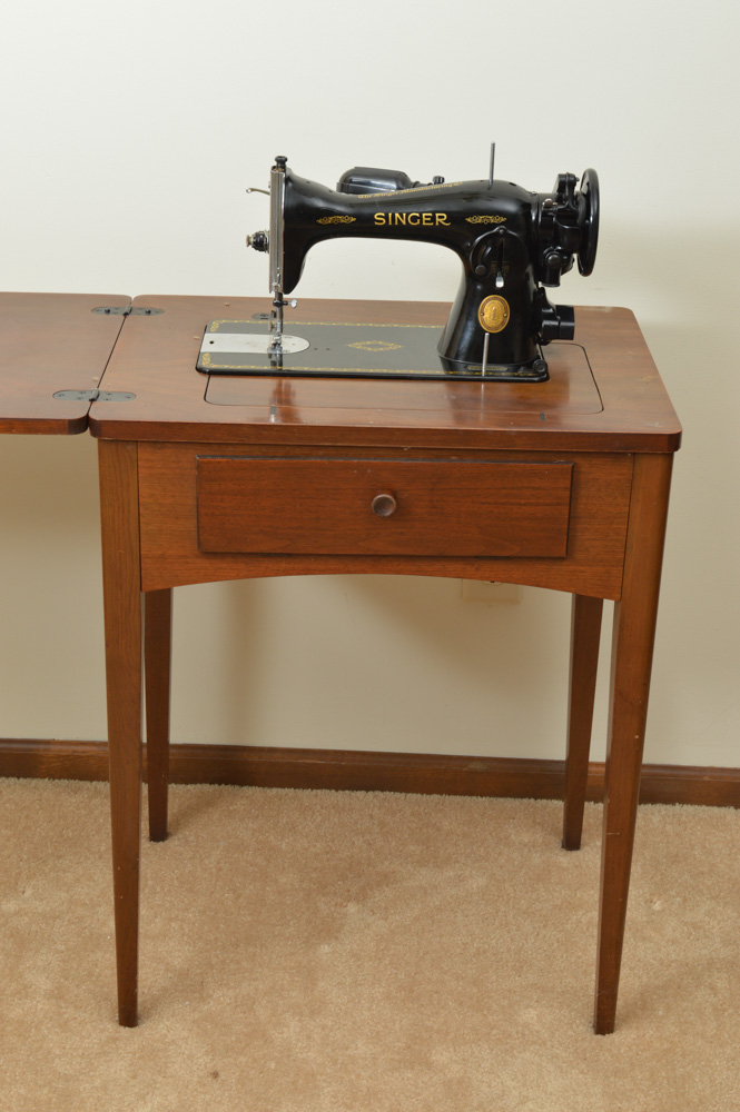 Antique Singer 15-91 Sewing Machine with Mahogany Cabinet and Buttonholer