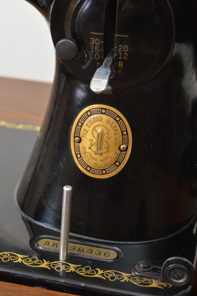 Antique Singer 15-91 Sewing Machine with Mahogany Cabinet and Buttonholer