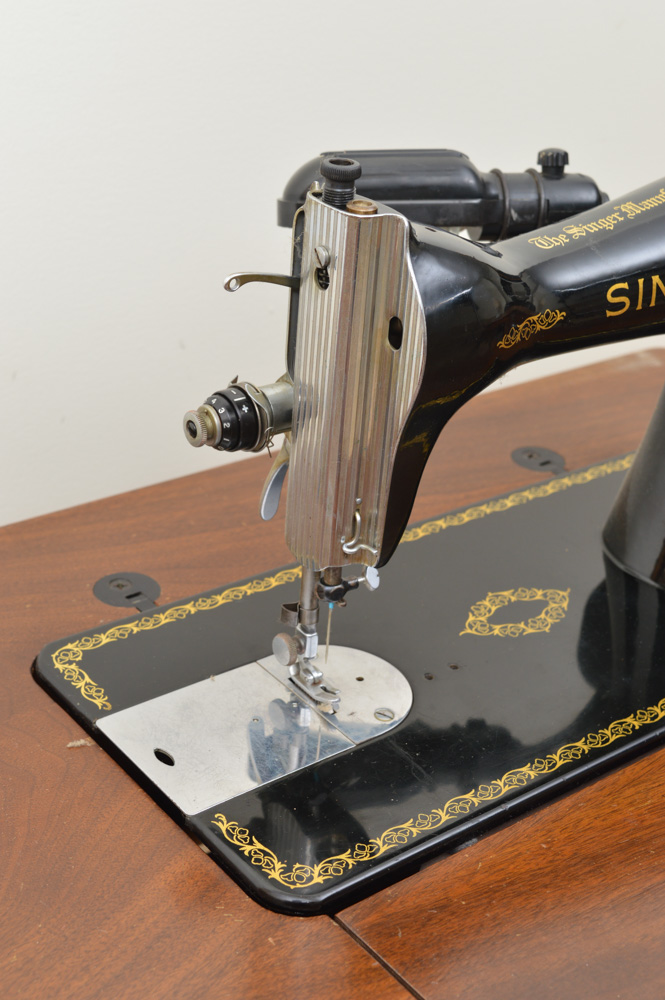 Antique Singer 15-91 Sewing Machine with Mahogany Cabinet and Buttonholer