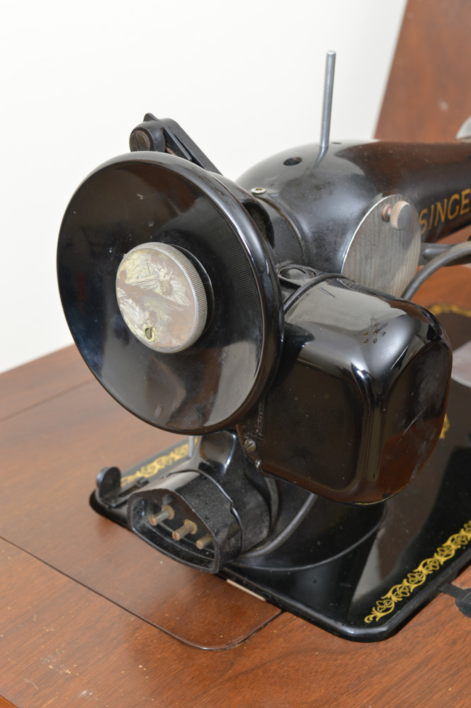 Antique Singer 15-91 Sewing Machine with Mahogany Cabinet and Buttonholer