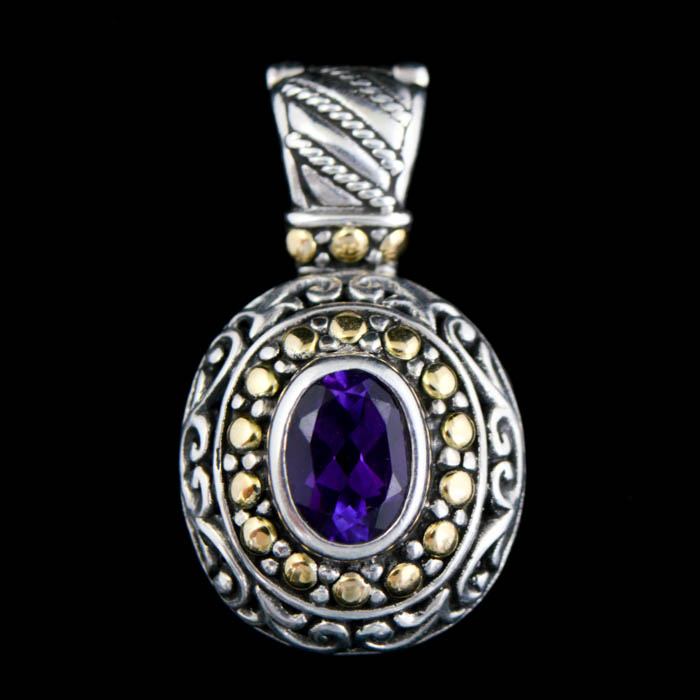 Robert Manse Sterling Silver, 18K Gold and Amethyst Pendant
