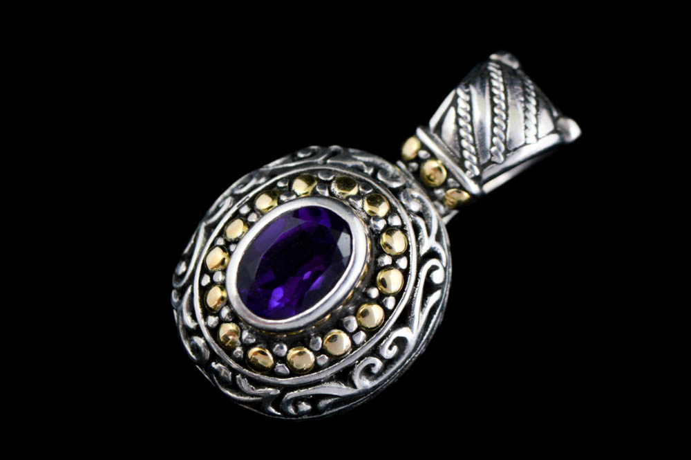 Robert Manse Sterling Silver, 18K Gold and Amethyst Pendant