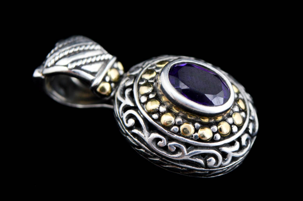 Robert Manse Sterling Silver, 18K Gold and Amethyst Pendant