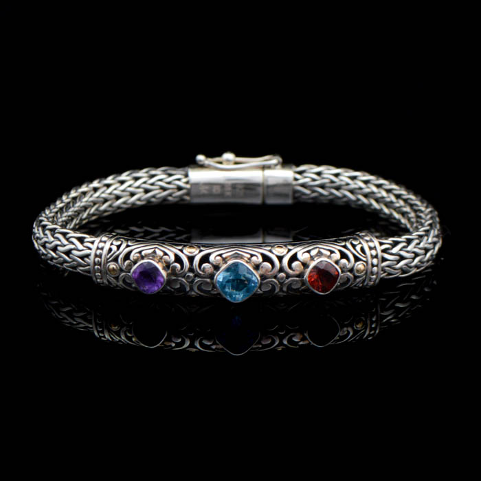 Robert Manse Sterling Silver, Amethyst, Blue Topaz and Garnet Bracelet