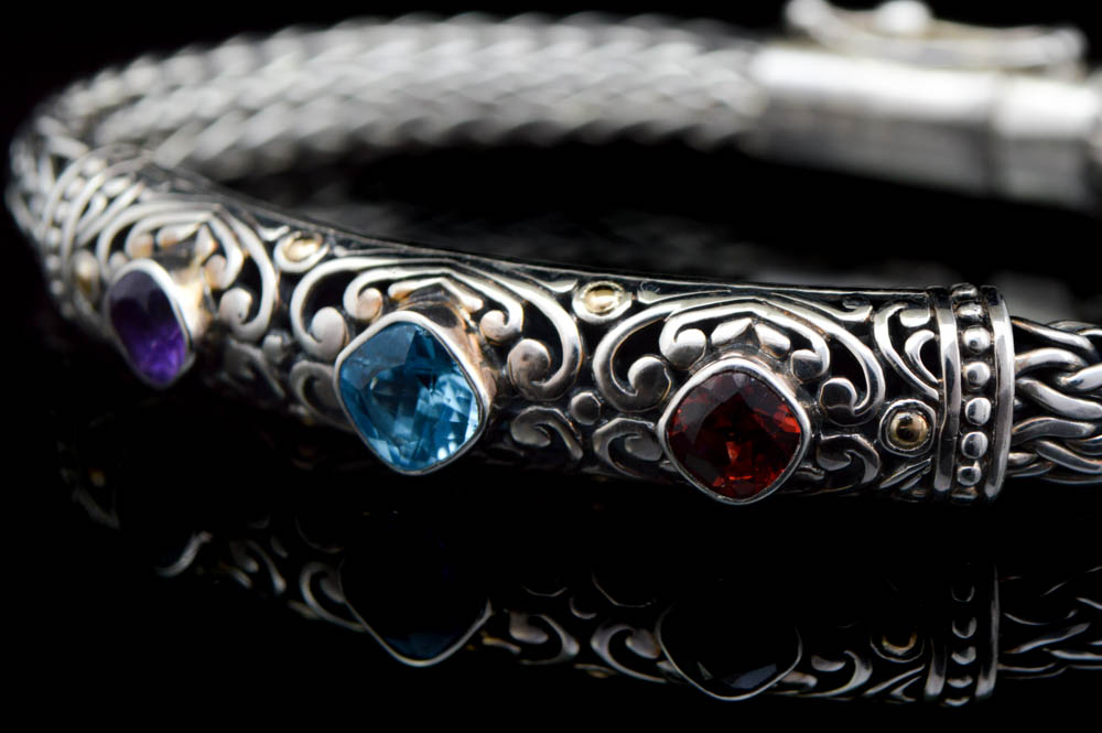 Robert Manse Sterling Silver, Amethyst, Blue Topaz and Garnet Bracelet
