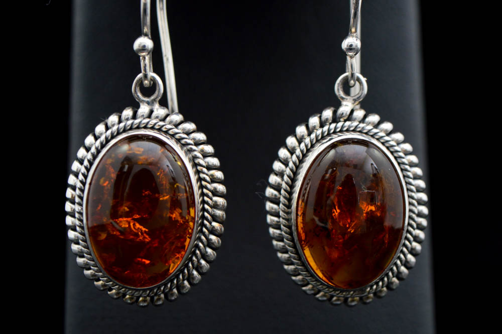Robert Manse Sterling Silver and Amber Dangle Earrings