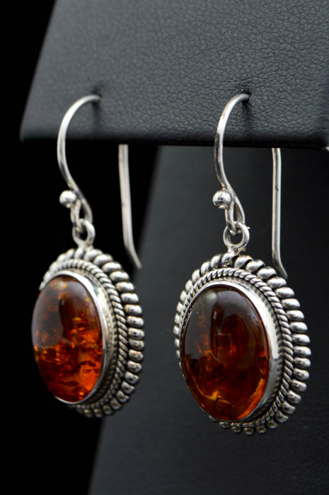 Robert Manse Sterling Silver and Amber Dangle Earrings