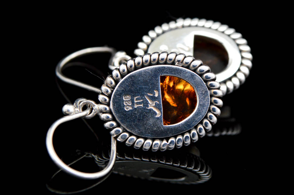 Robert Manse Sterling Silver and Amber Dangle Earrings