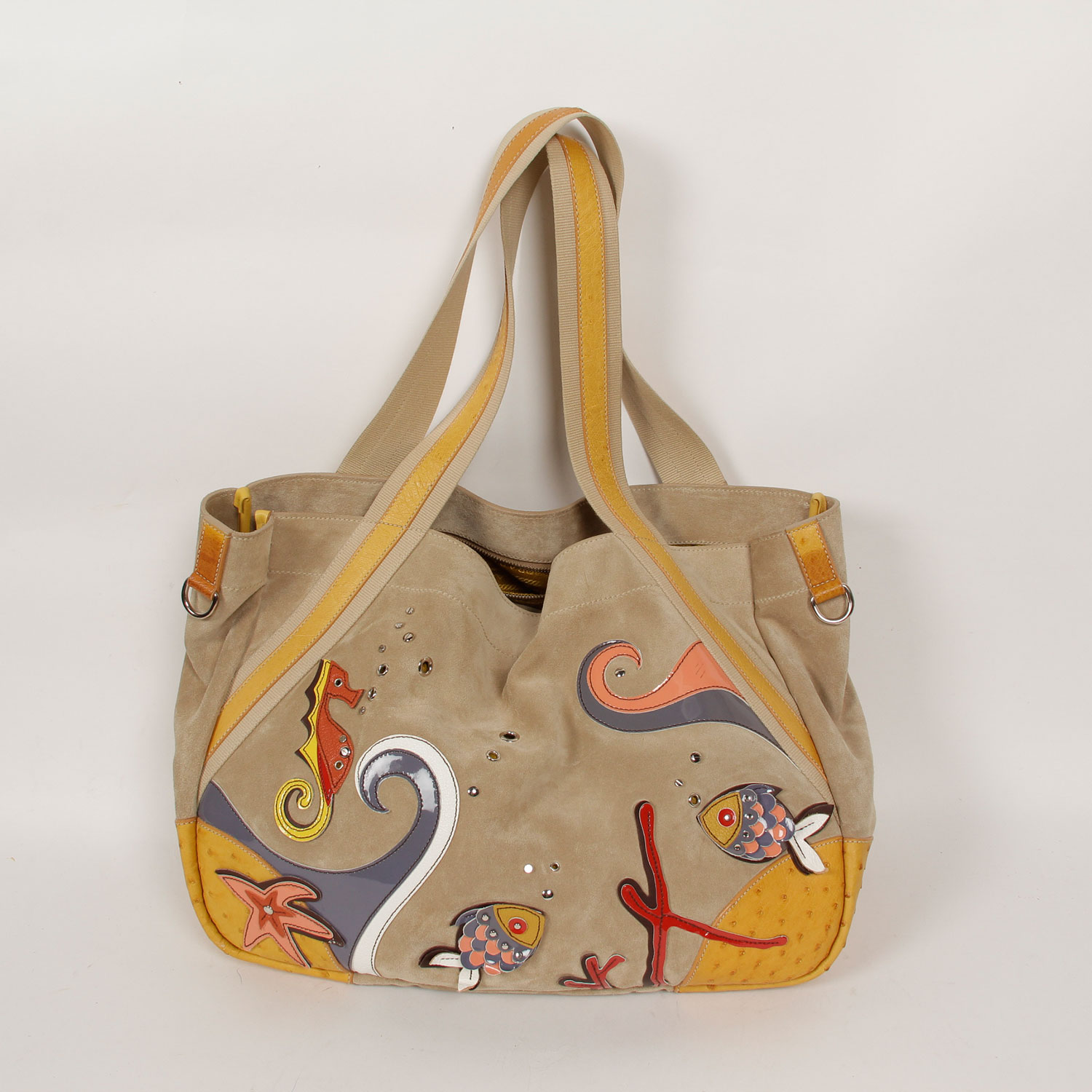 Prada Suede and Ostrich Leather Shopper with a Sea Motif