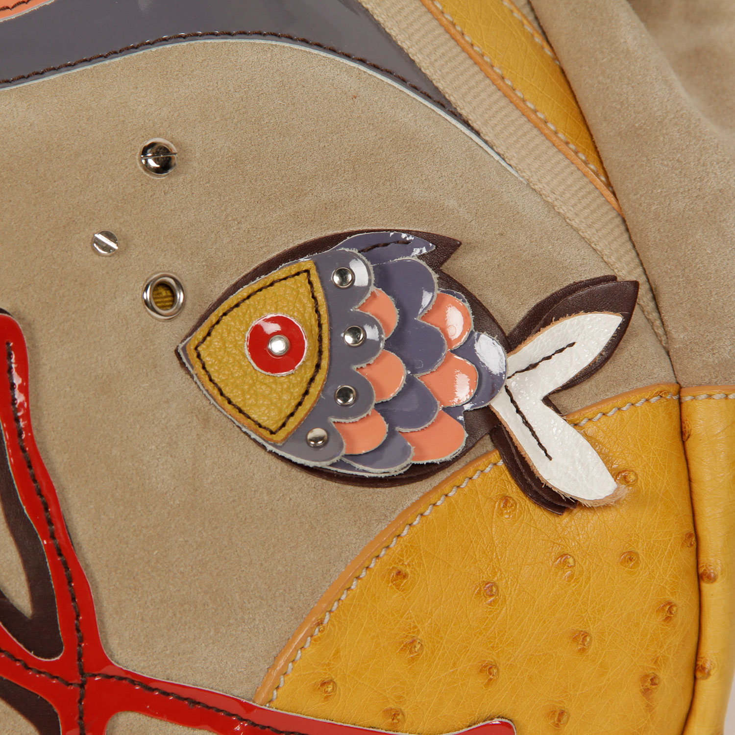 Prada Suede and Ostrich Leather Shopper with a Sea Motif