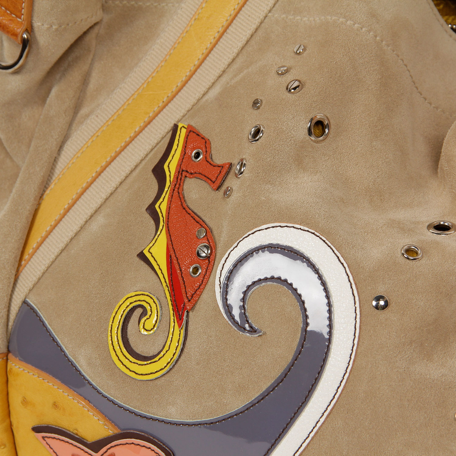 Prada Suede and Ostrich Leather Shopper with a Sea Motif