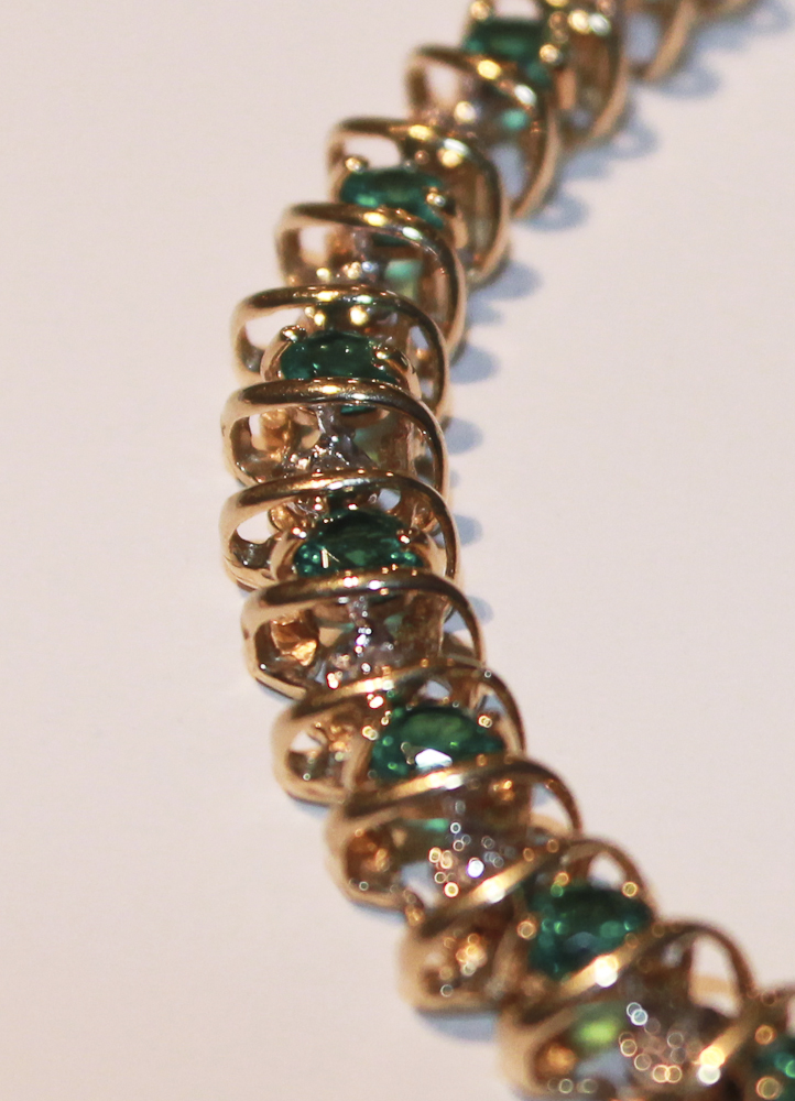 10K Yellow Gold Bracelet With Diamond and Synthetic Emerald Accents