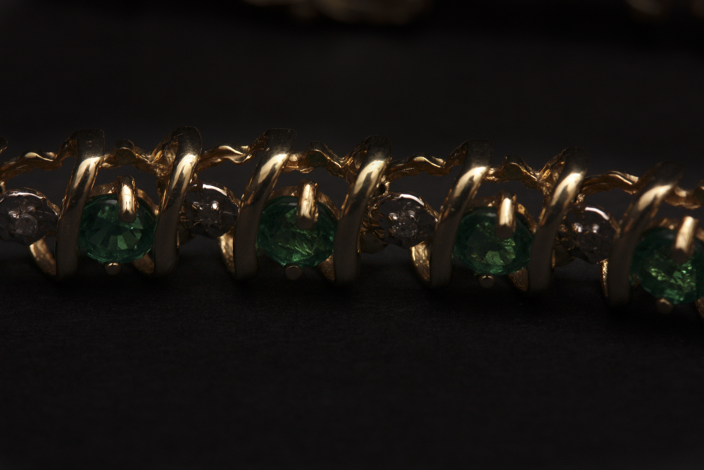 10K Yellow Gold Bracelet With Diamond and Synthetic Emerald Accents