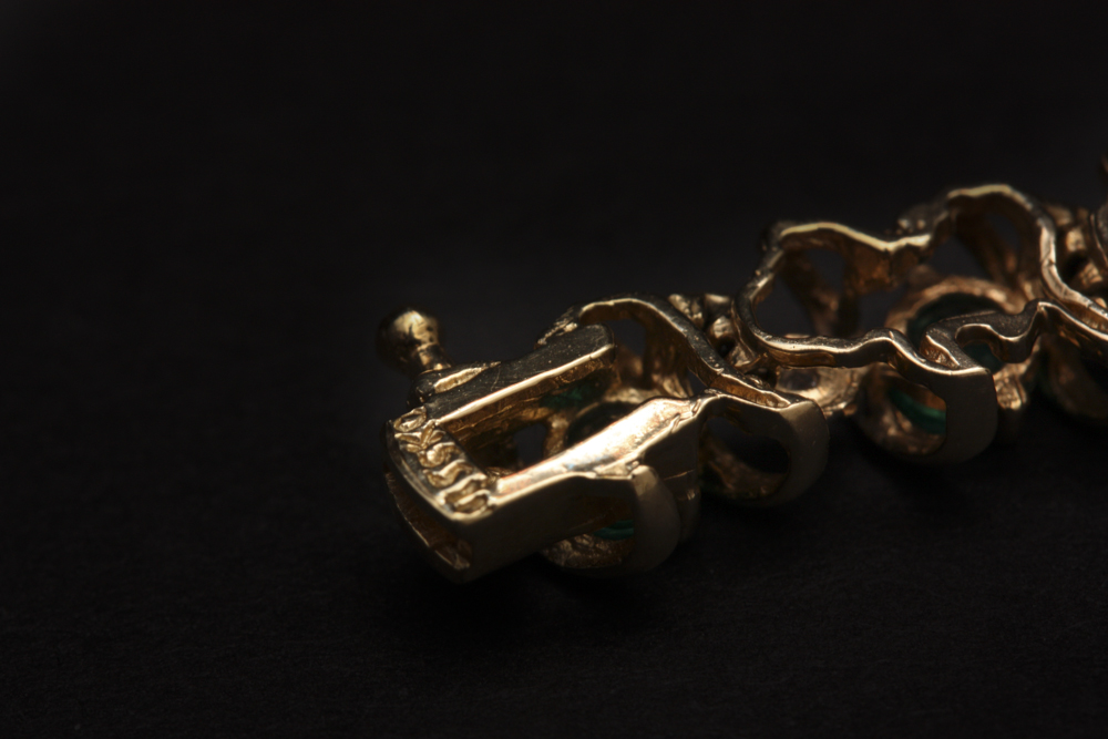 10K Yellow Gold Bracelet With Diamond and Synthetic Emerald Accents