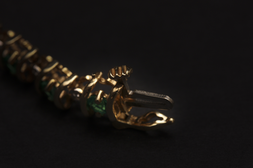 10K Yellow Gold Bracelet With Diamond and Synthetic Emerald Accents