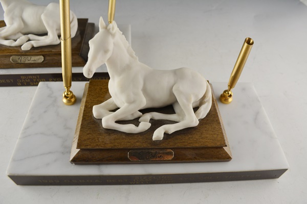 Pair of A. Belcaro Horse Statue Marble Pen Holders