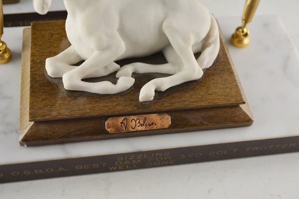 Pair of A. Belcaro Horse Statue Marble Pen Holders