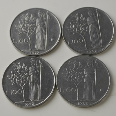 1956, 1967, 1972 Italian 100 Lire Coins