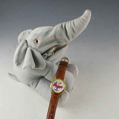 Caricature Bill Clinton Watch With a Dakota Leather Band and Gadzooks Zippersnapper Elephant/Donkey