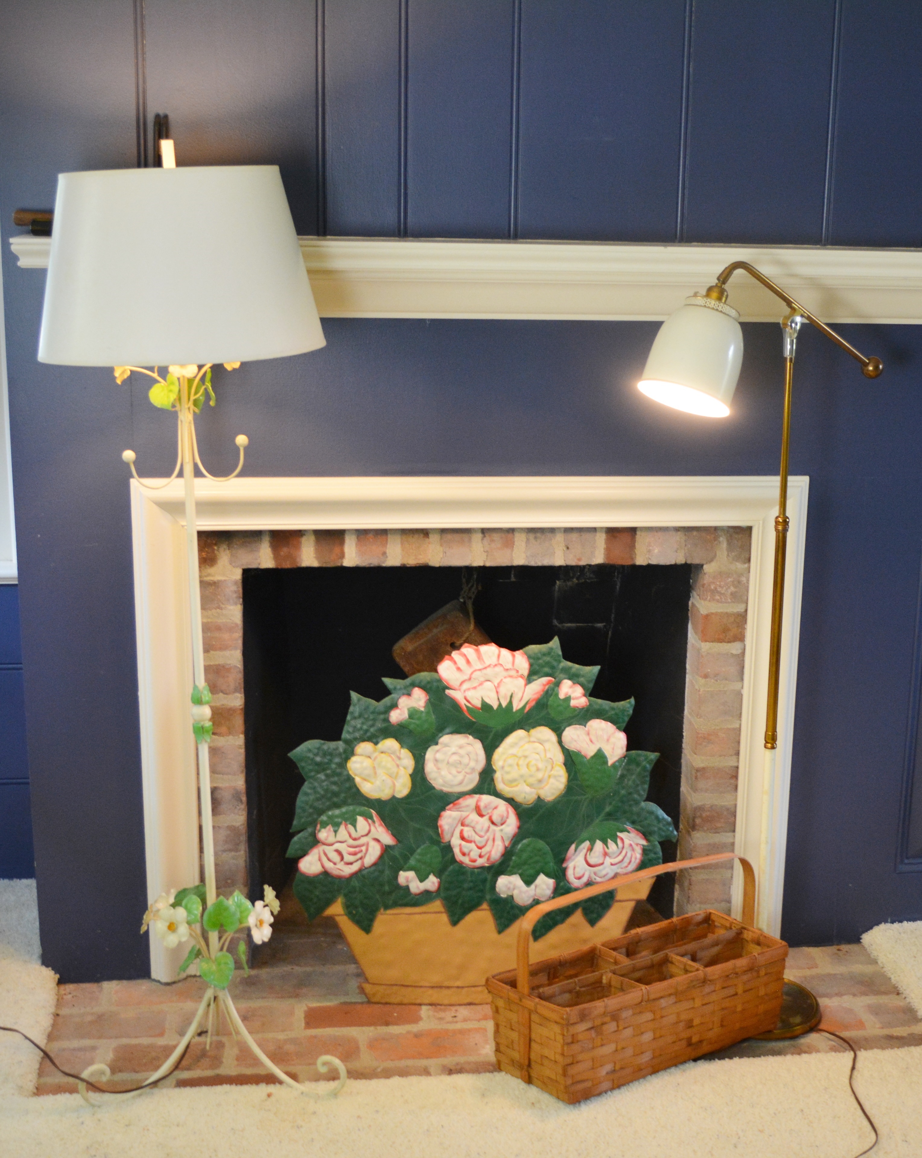 Metal Fireplace Screen, Two Floor Lamps and More