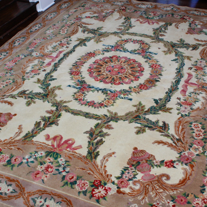 Handknotted Aubusson Style Area Rug