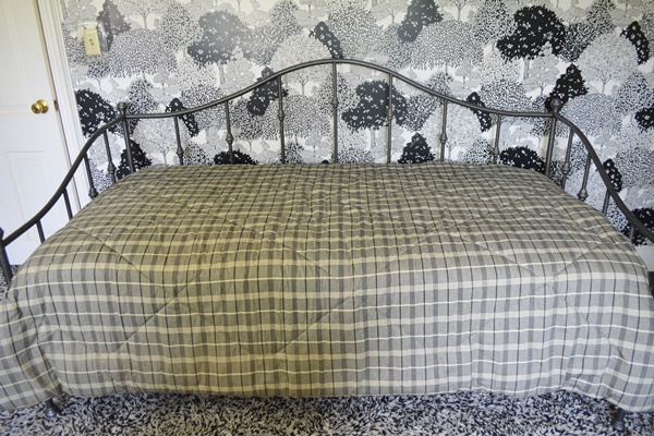 Black Metal Daybed, Mattress and Comforter