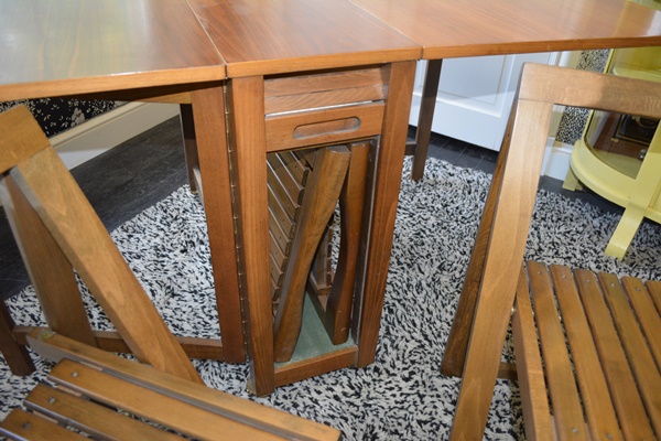 Wood Folding Game Table with Storage For Four Folding Chairs