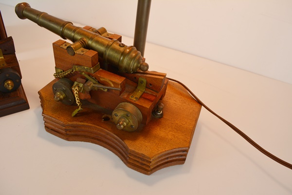 Pair of Canon Bookends and Matching Table Lamp