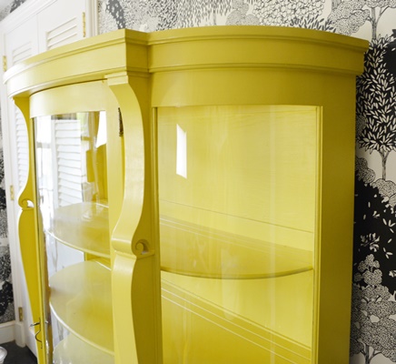 Vintage Yellow Painted Curio Cabinet