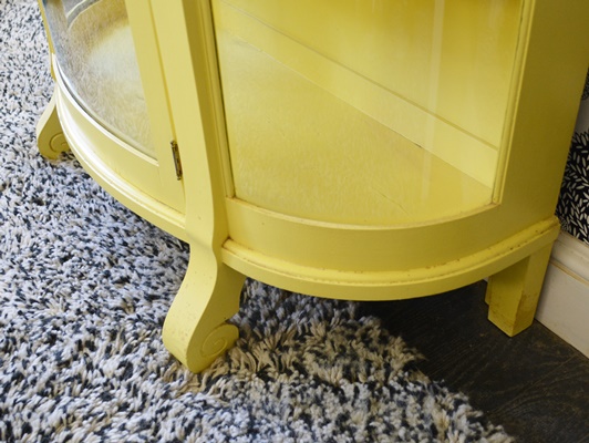 Vintage Yellow Painted Curio Cabinet