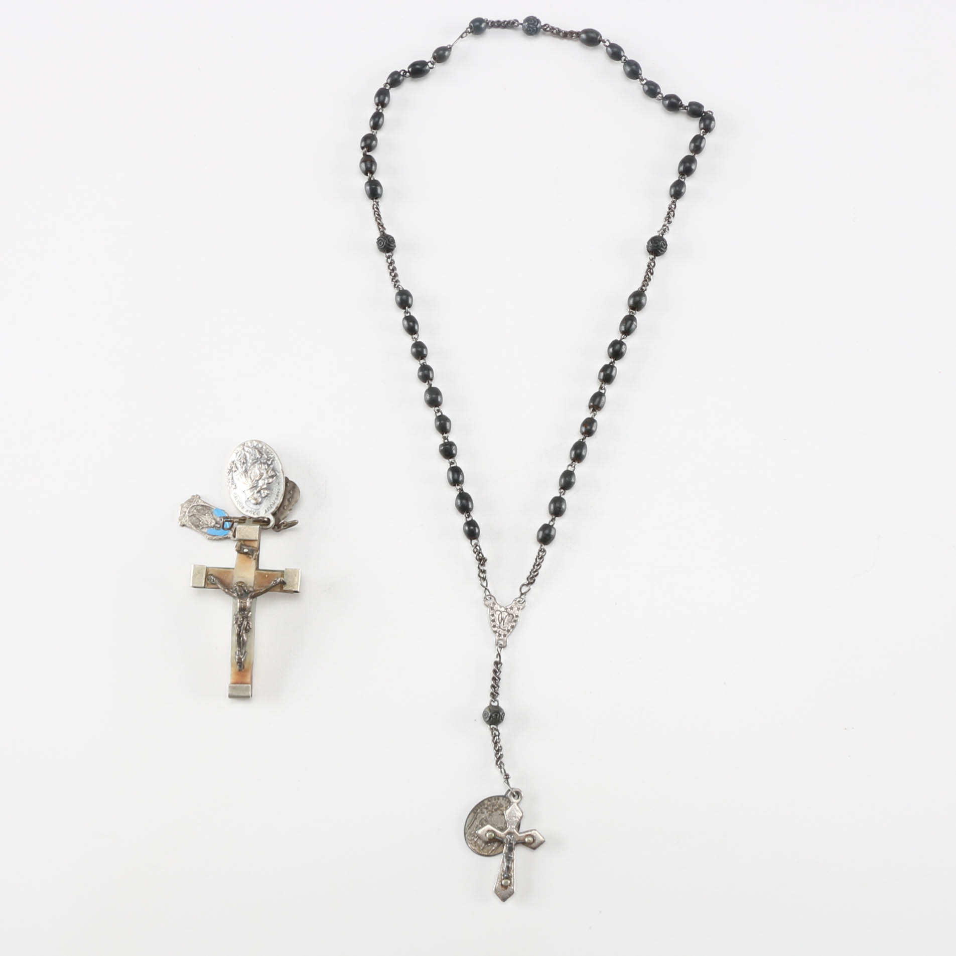 Italian Black Rosary and Lourdes Crucifix