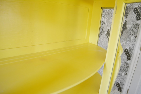 Vintage Yellow Painted Curio Cabinet