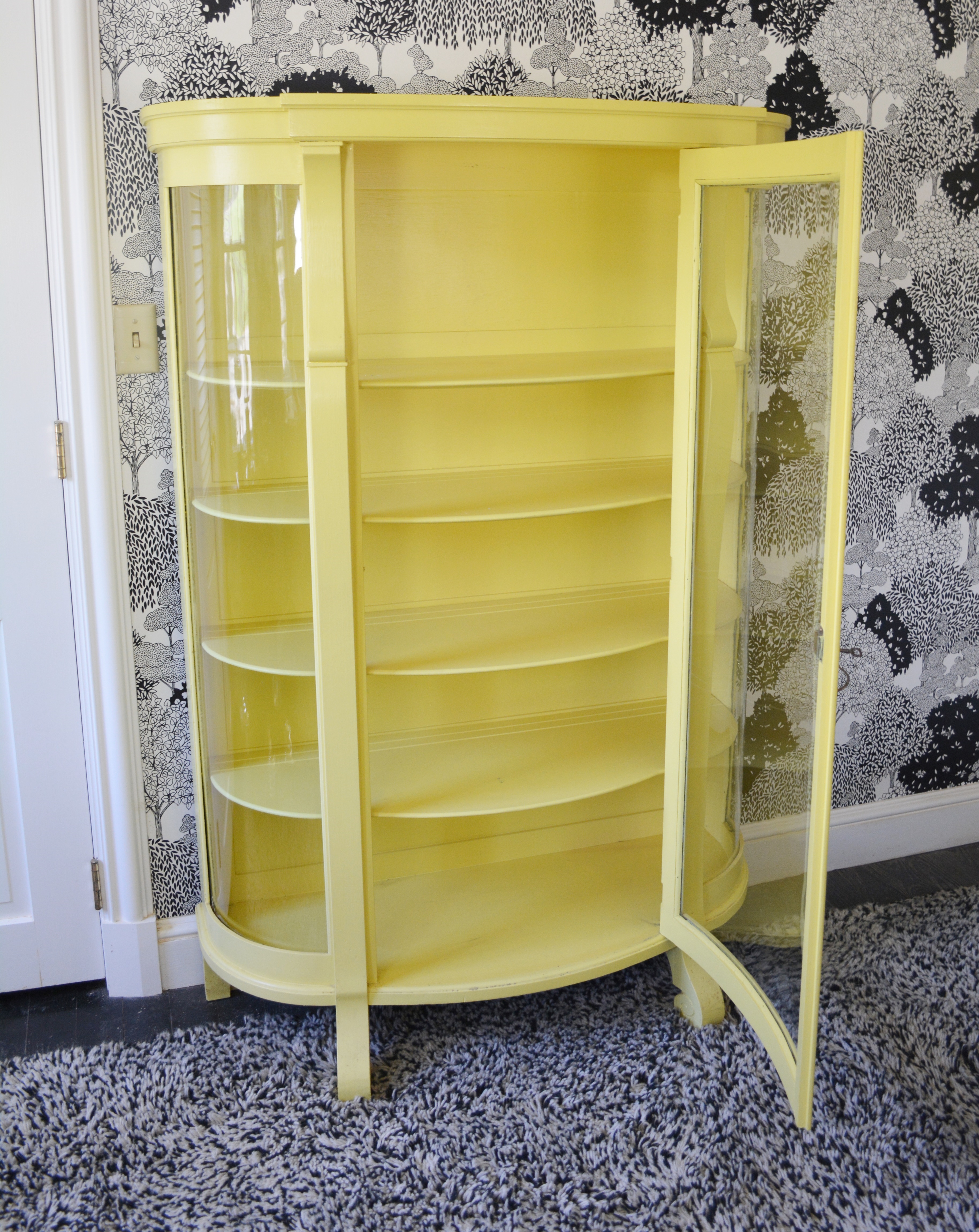 Vintage Yellow Painted Curio Cabinet