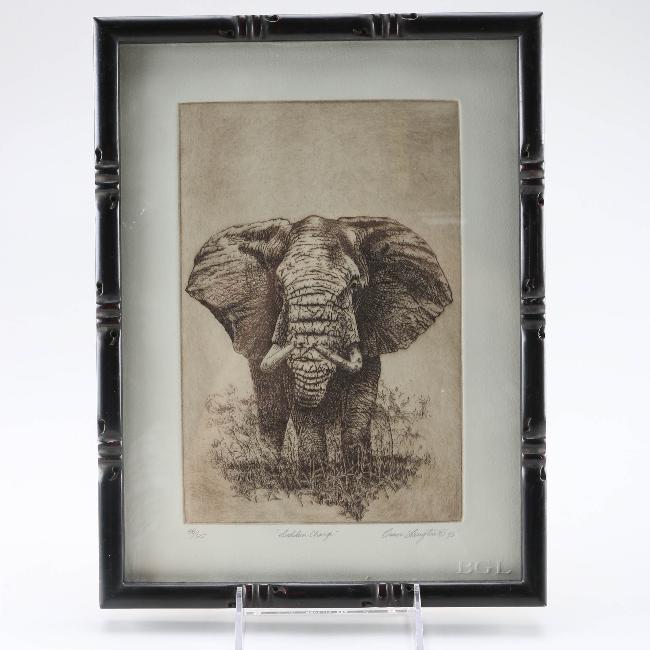 1993 Bruce Langton Signed Limited Edition Etching "Sudden Charge"