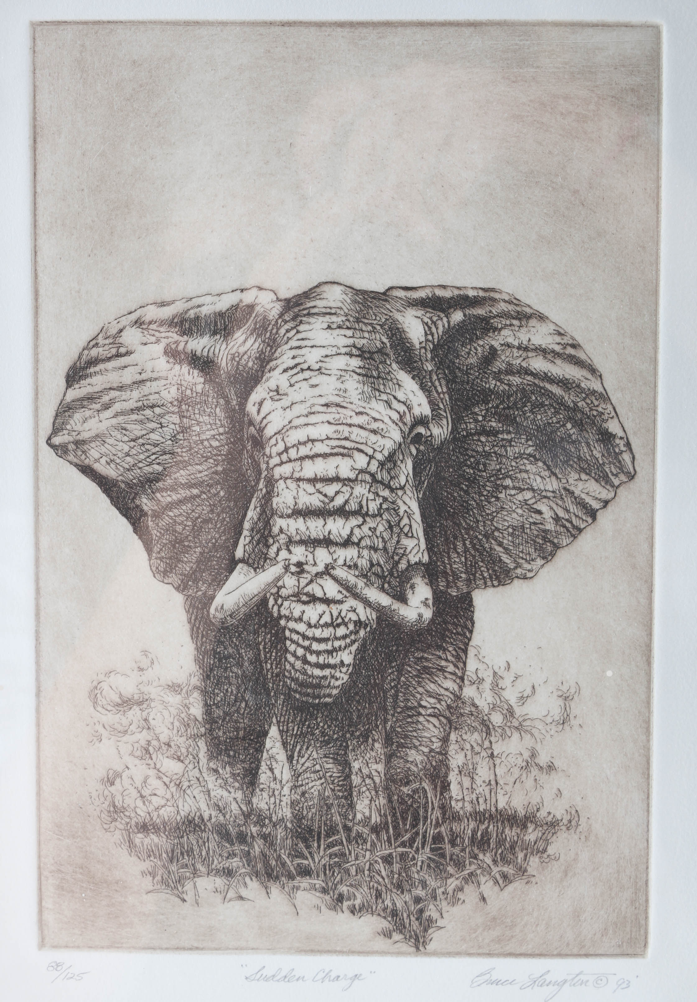 1993 Bruce Langton Signed Limited Edition Etching "Sudden Charge"