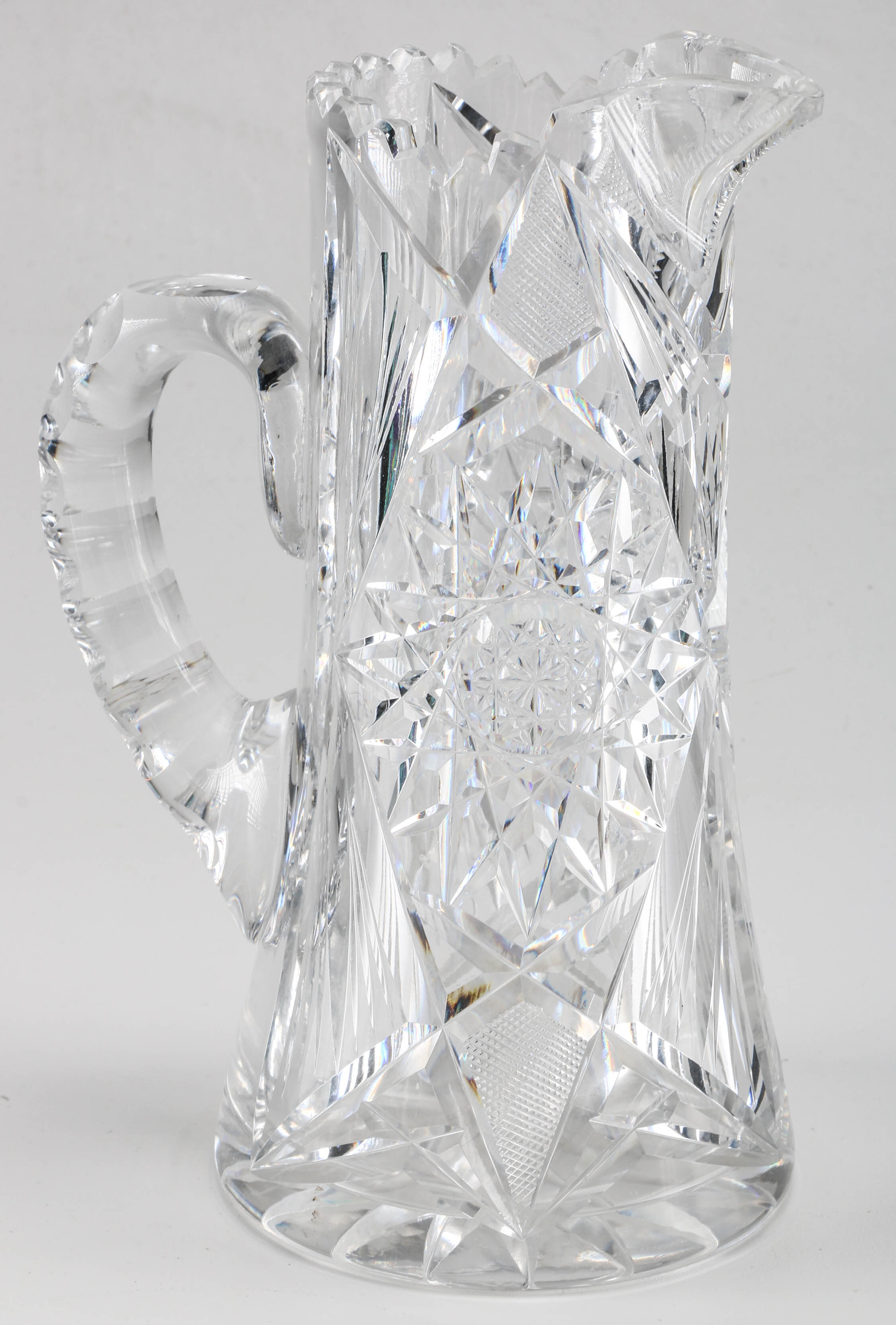 Clear Cut Glass Pitcher with Cream and Sugar Set