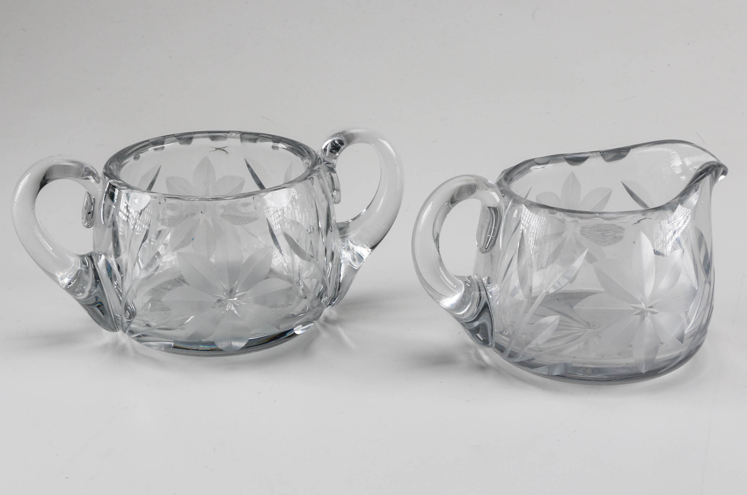 Clear Cut Glass Pitcher with Cream and Sugar Set