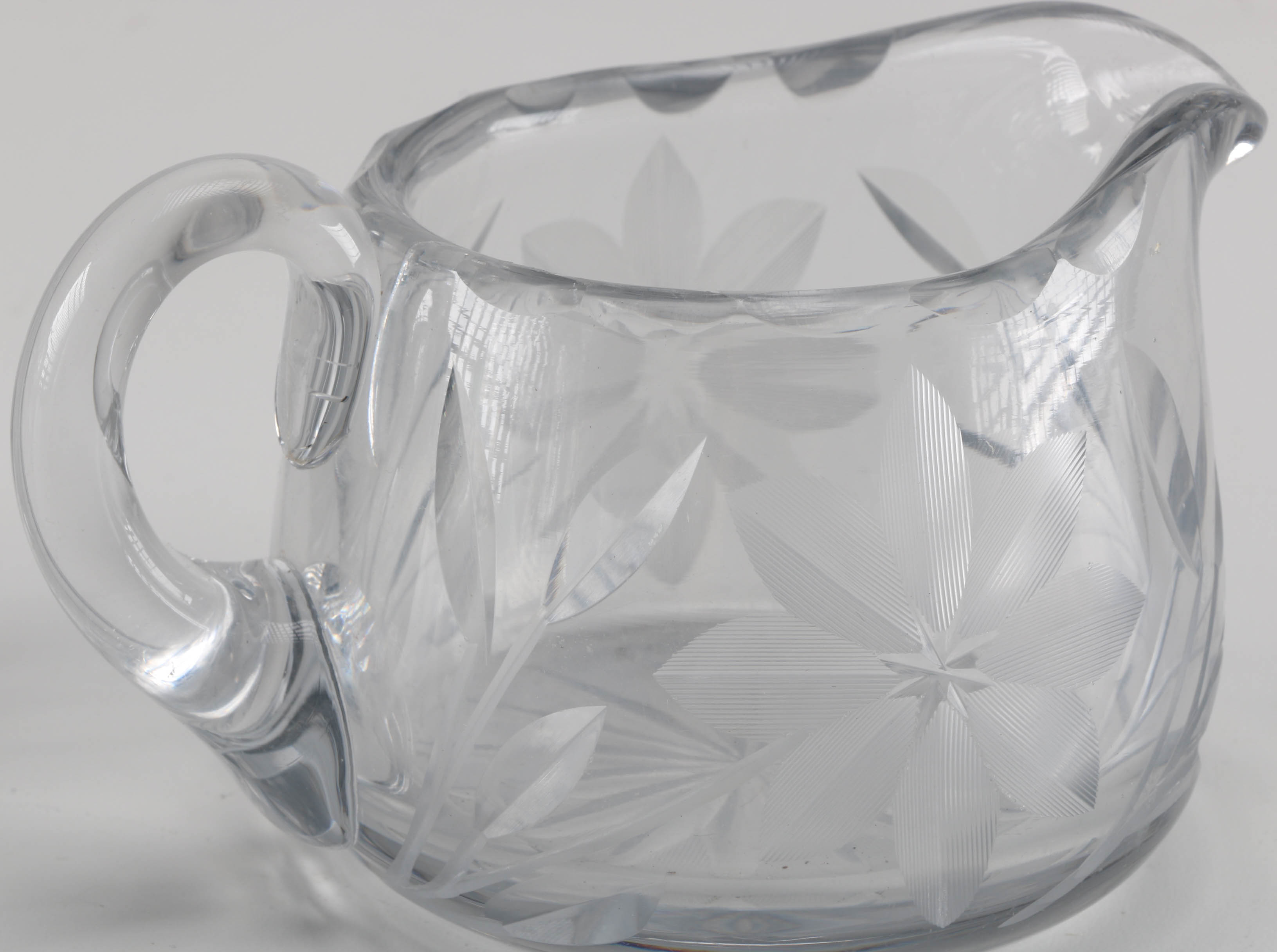 Clear Cut Glass Pitcher with Cream and Sugar Set