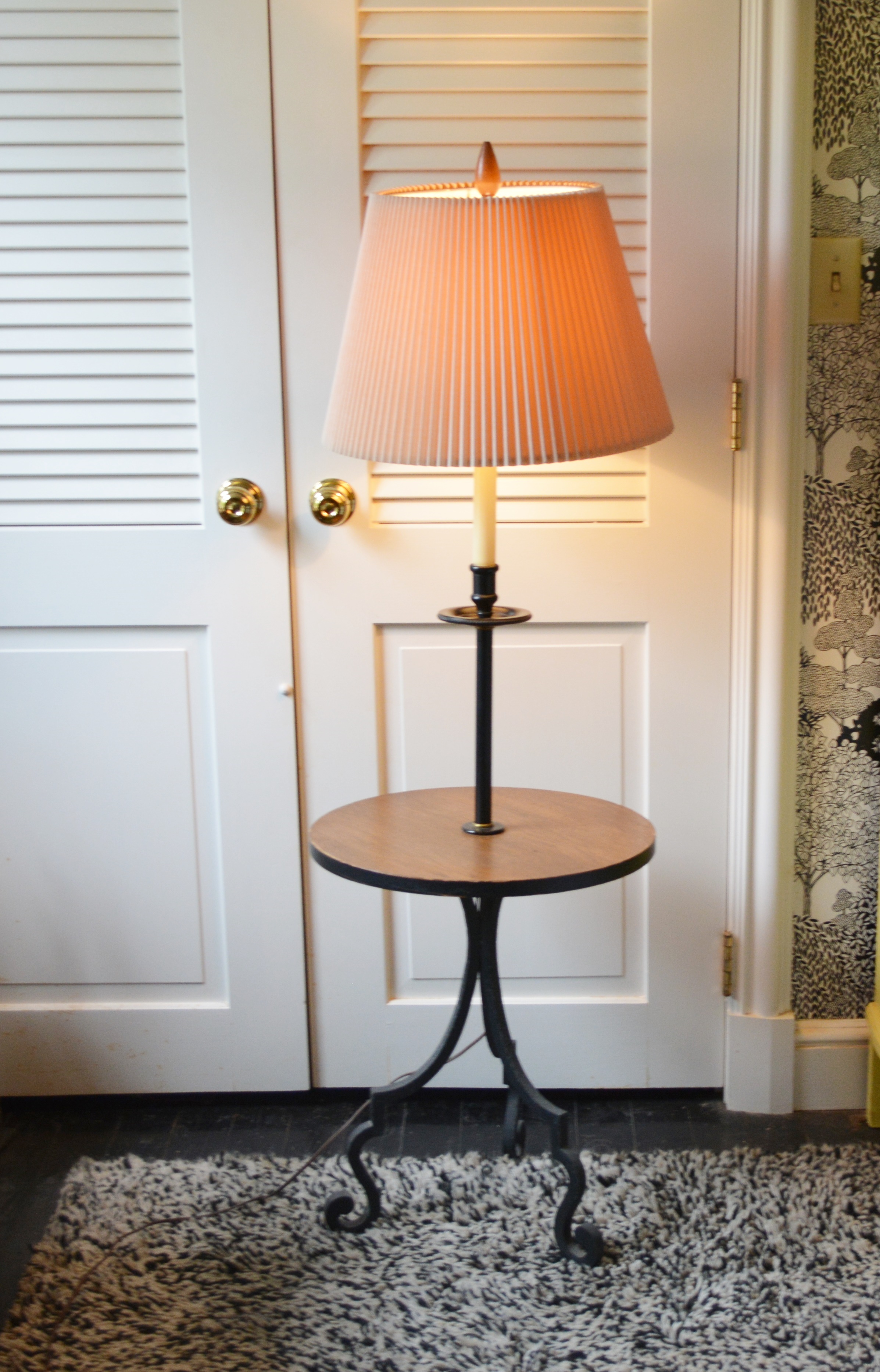 Metal Floor Lamp With Integral Wood Table