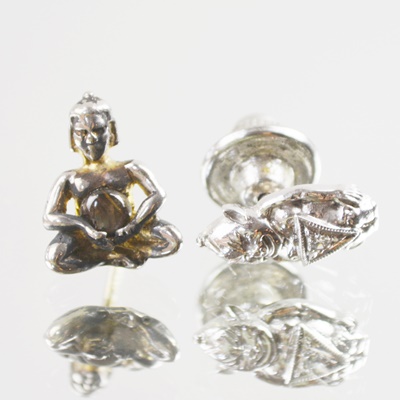 Billikins 14K Diamond Tie Tack and Buddha Gemstone Tie Tack