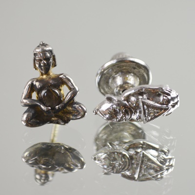 Billikins 14K Diamond Tie Tack and Buddha Gemstone Tie Tack