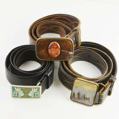 Three Leather Belts with Decorative Buckles