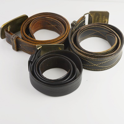 Three Leather Belts with Decorative Buckles