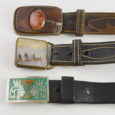 Three Leather Belts with Decorative Buckles