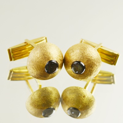 14K Yellow Gold Brushed Sphere Cufflinks