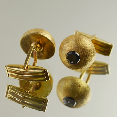 14K Yellow Gold Brushed Sphere Cufflinks